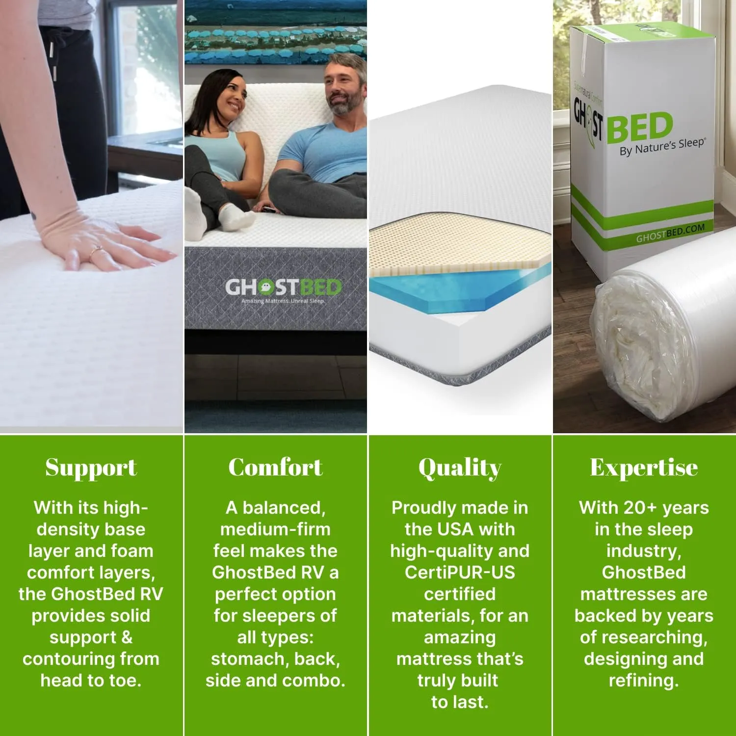 GhostBed 10" Short Queen RV Mattress - Gel Memory Foam, Low Profile, Medium Feel, Made in USA - Short Queen Mattress for RV Camper, RV Queen Size Mattresses