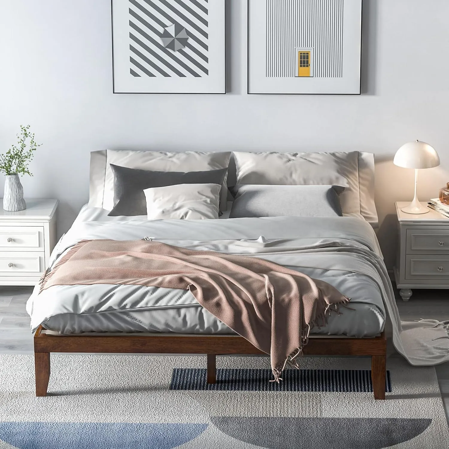 Giantex 14 Inch King Wood Platform Bed Frame, Minimalist Style Mattress Foundation with Solid Rubber Wood, Heavy Duty Slat Support, Without Headboard, Easy Assembly, No Box Spring Needed, Walnut
