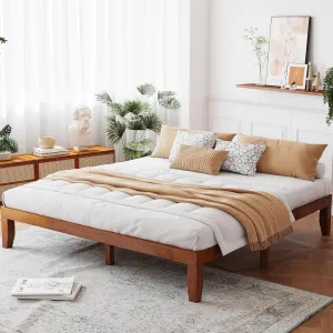 Giantex 14 Inch King Wood Platform Bed Frame, Minimalist Style Mattress Foundation with Solid Rubber Wood, Heavy Duty Slat Support, Without Headboard, Easy Assembly, No Box Spring Needed, Walnut