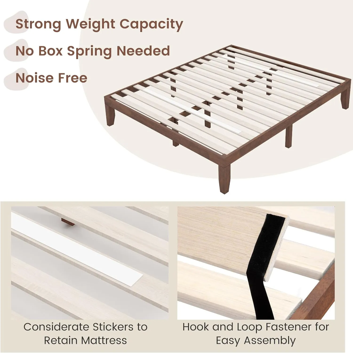 Giantex 14 Inch King Wood Platform Bed Frame, Minimalist Style Mattress Foundation with Solid Rubber Wood, Heavy Duty Slat Support, Without Headboard, Easy Assembly, No Box Spring Needed, Walnut