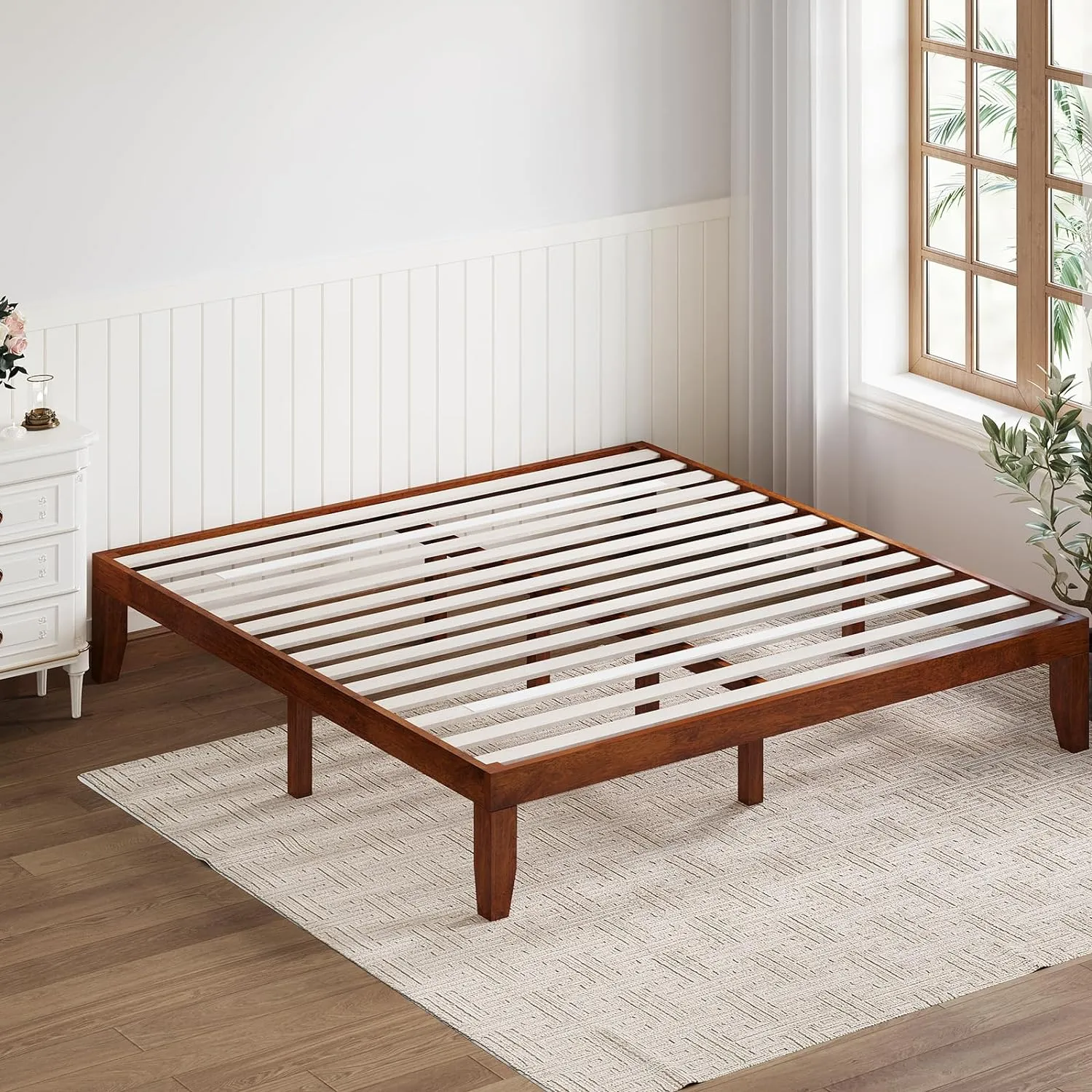Giantex 14 Inch King Wood Platform Bed Frame, Minimalist Style Mattress Foundation with Solid Rubber Wood, Heavy Duty Slat Support, Without Headboard, Easy Assembly, No Box Spring Needed, Walnut