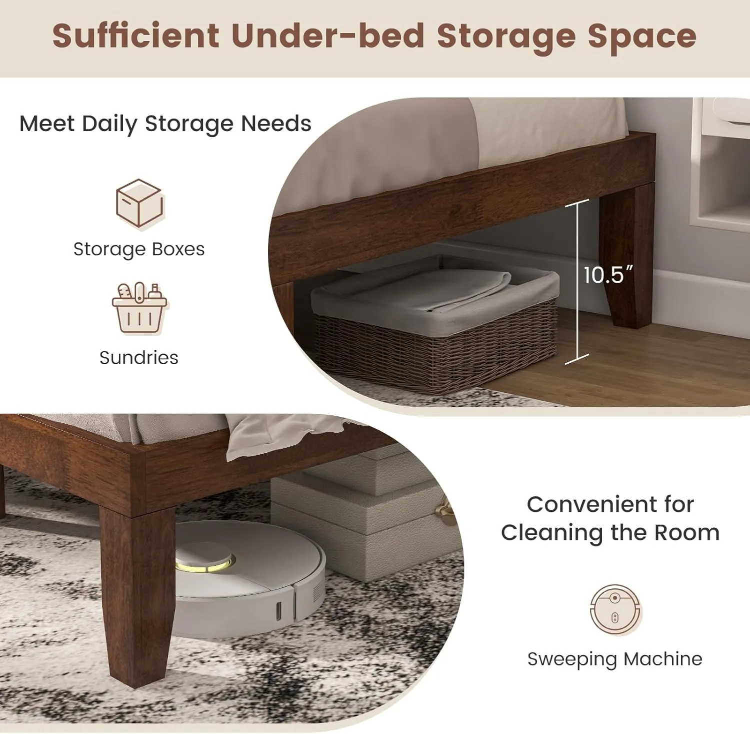 Giantex 14 Inch King Wood Platform Bed Frame, Minimalist Style Mattress Foundation with Solid Rubber Wood, Heavy Duty Slat Support, Without Headboard, Easy Assembly, No Box Spring Needed, Walnut