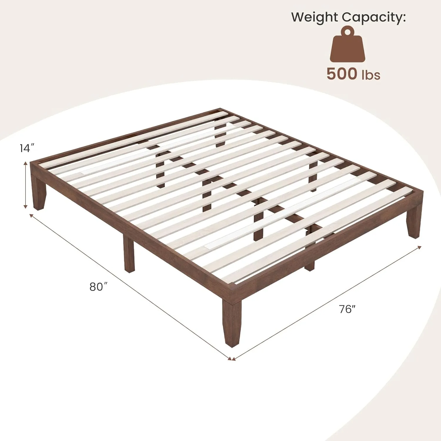 Giantex 14 Inch King Wood Platform Bed Frame, Minimalist Style Mattress Foundation with Solid Rubber Wood, Heavy Duty Slat Support, Without Headboard, Easy Assembly, No Box Spring Needed, Walnut