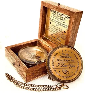 Gift for Grandson Brass Compass Engraved Quote | Memory Present to My Grandson Birthday, Baptism, Graduation, Confirmation, Love, Gift idea by Grandpa Grandma