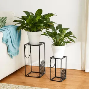 Glitzhome Set of 2 Metal Nesting Planter Stands, Metal Wire Rectangular Flower Stands Tall Tiered Holder Plant Pot Shelf Decoration Racks for Home Indoor and Outdoor Decor