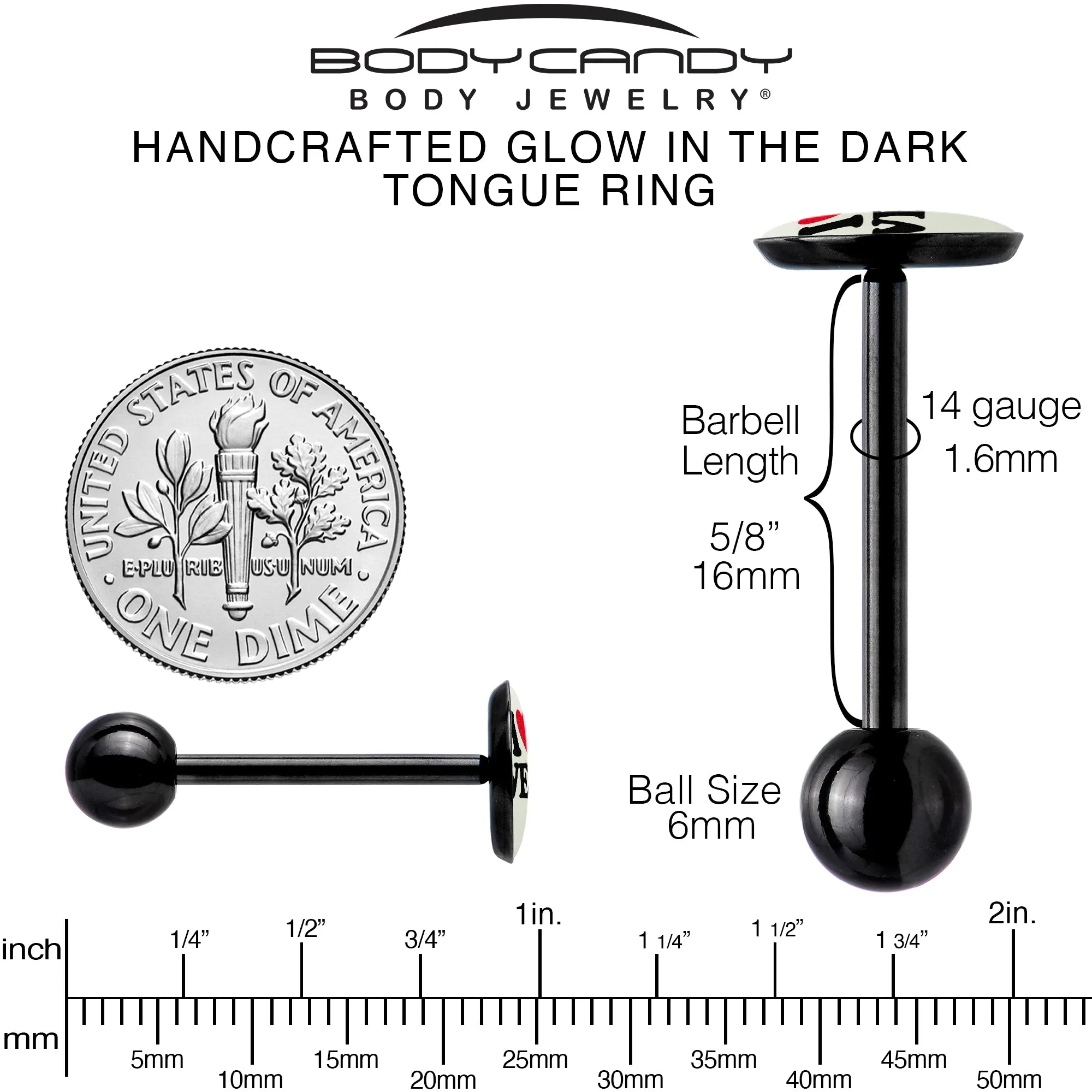 Glow in the Dark Black Anodized I Love Weed Barbell Tongue Ring