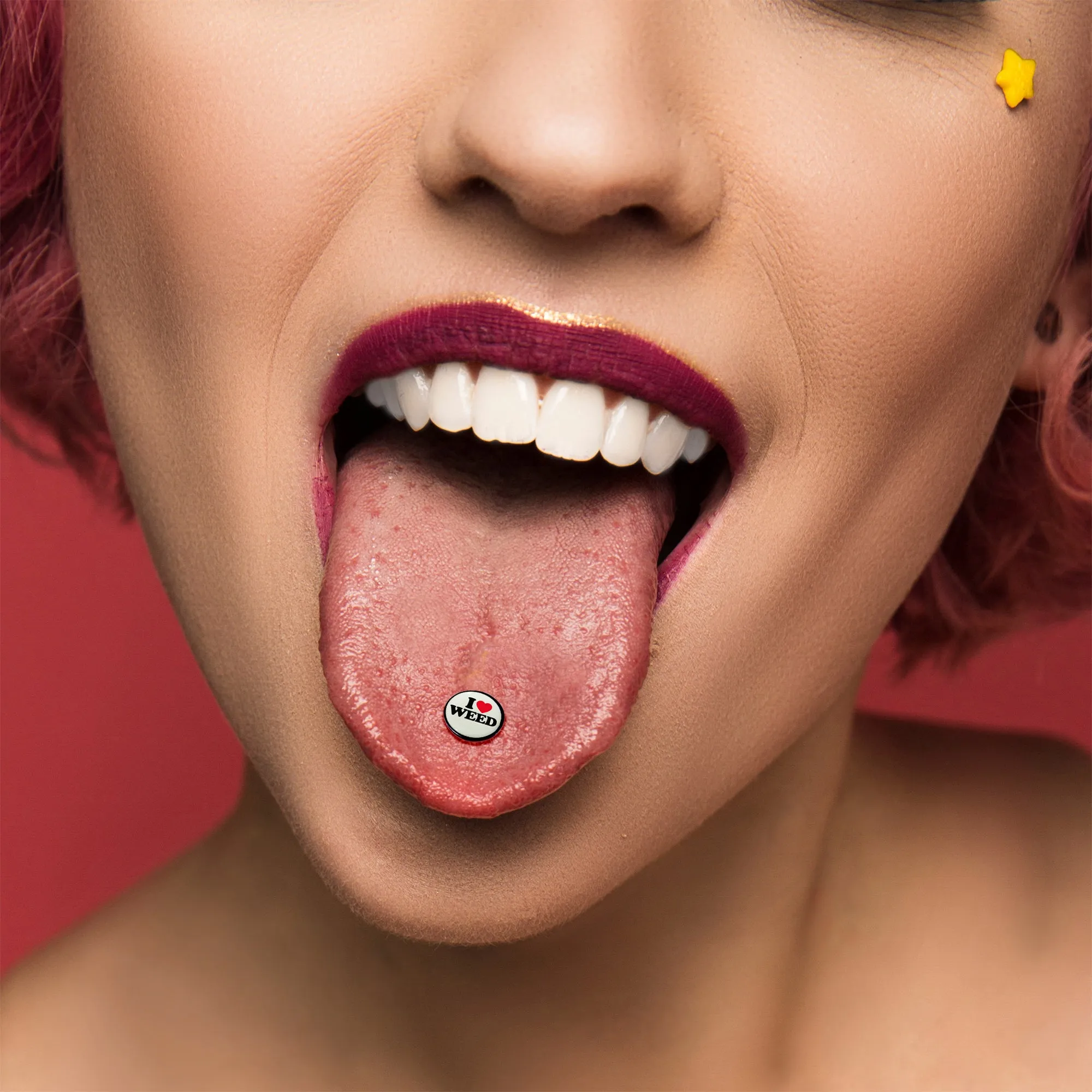 Glow in the Dark Black Anodized I Love Weed Barbell Tongue Ring