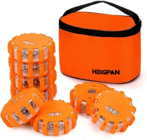 GP908 8 Pack LED Road Flares Emergency Roadside Lights Safety Flashing Warning Beacon Disc Warning Flare Kit with Hook Magnetic Base for Car Truck & 9 Flash Modes (Batteries Not Included)