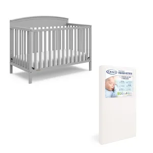Graco Benton 5 in 1 Convertible Crib with Premium Foam Crib and Toddler Mattress - Pebble Gray