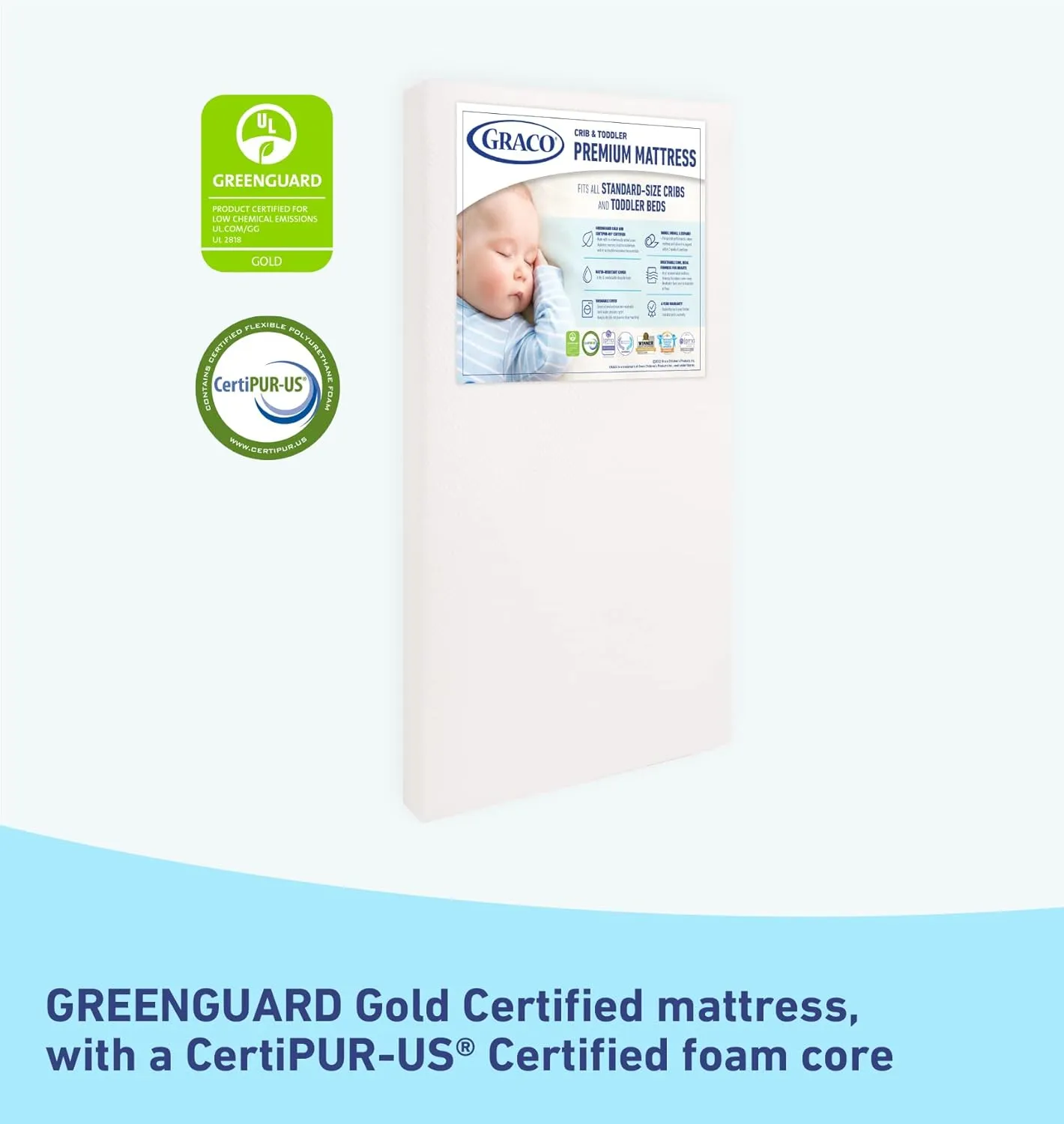 Graco Premium Crib & Toddler Mattress – GREENGUARD Gold Certified & CertiPUR-US Certified, Fits All Standard Crib & Toddler Beds, Waterproof Sleep Surface, Machine-Washable Outer Cover for Easy Care