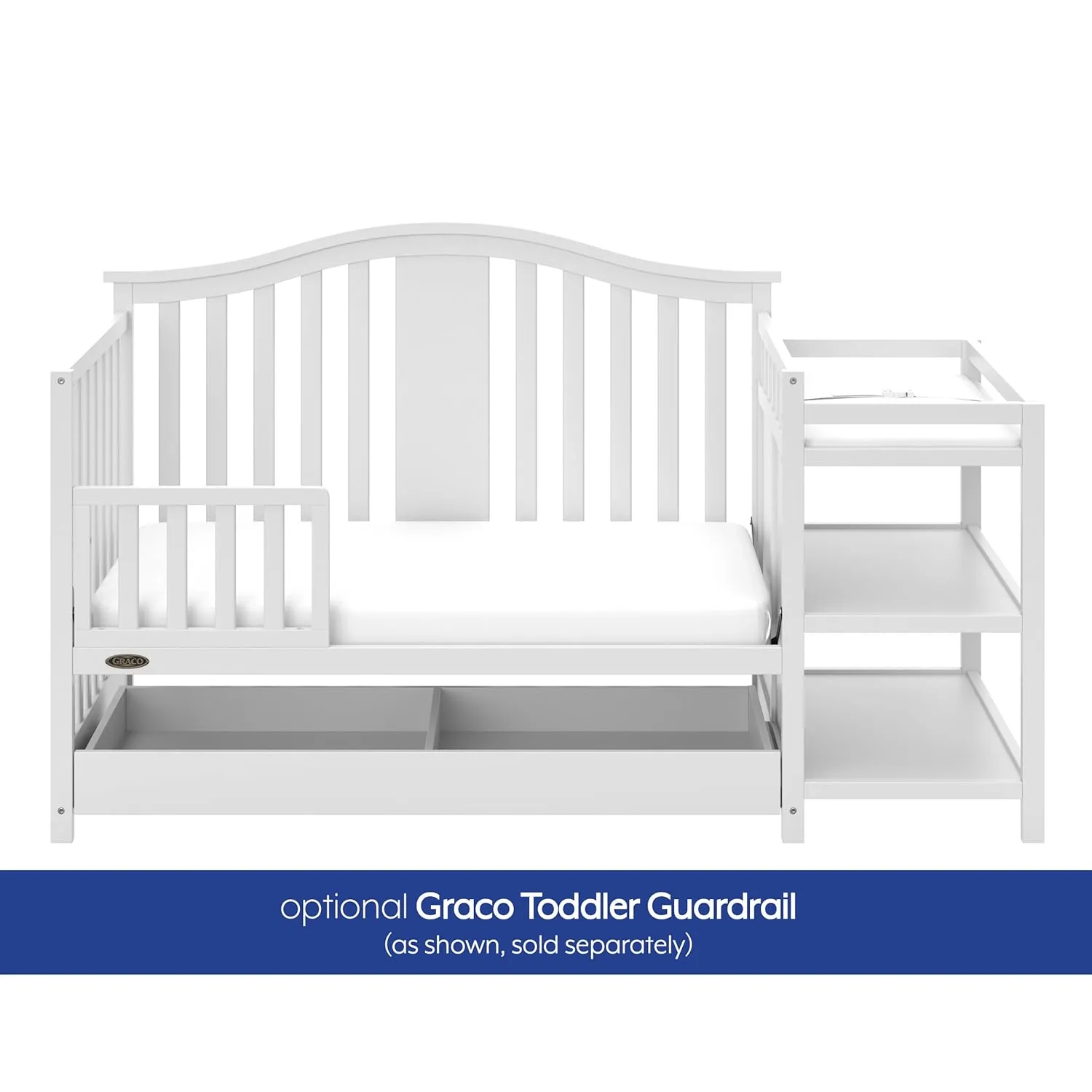Graco Solano 4-in-1 Convertible Crib and Changer with Drawer (White) – Crib and Changing -Table Combo with Drawer, Includes Changing Pad, Converts to Toddler Bed, Daybed and Full-Size Bed