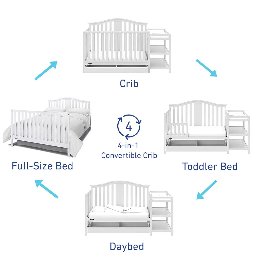 Graco Solano 4-in-1 Convertible Crib and Changer with Drawer (White) – Crib and Changing -Table Combo with Drawer, Includes Changing Pad, Converts to Toddler Bed, Daybed and Full-Size Bed