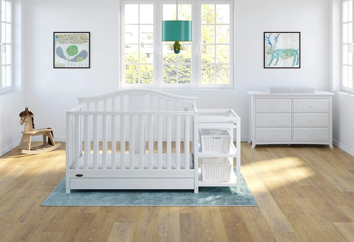 Graco Solano 4-in-1 Convertible Crib and Changer with Drawer (White) – Crib and Changing -Table Combo with Drawer, Includes Changing Pad, Converts to Toddler Bed, Daybed and Full-Size Bed