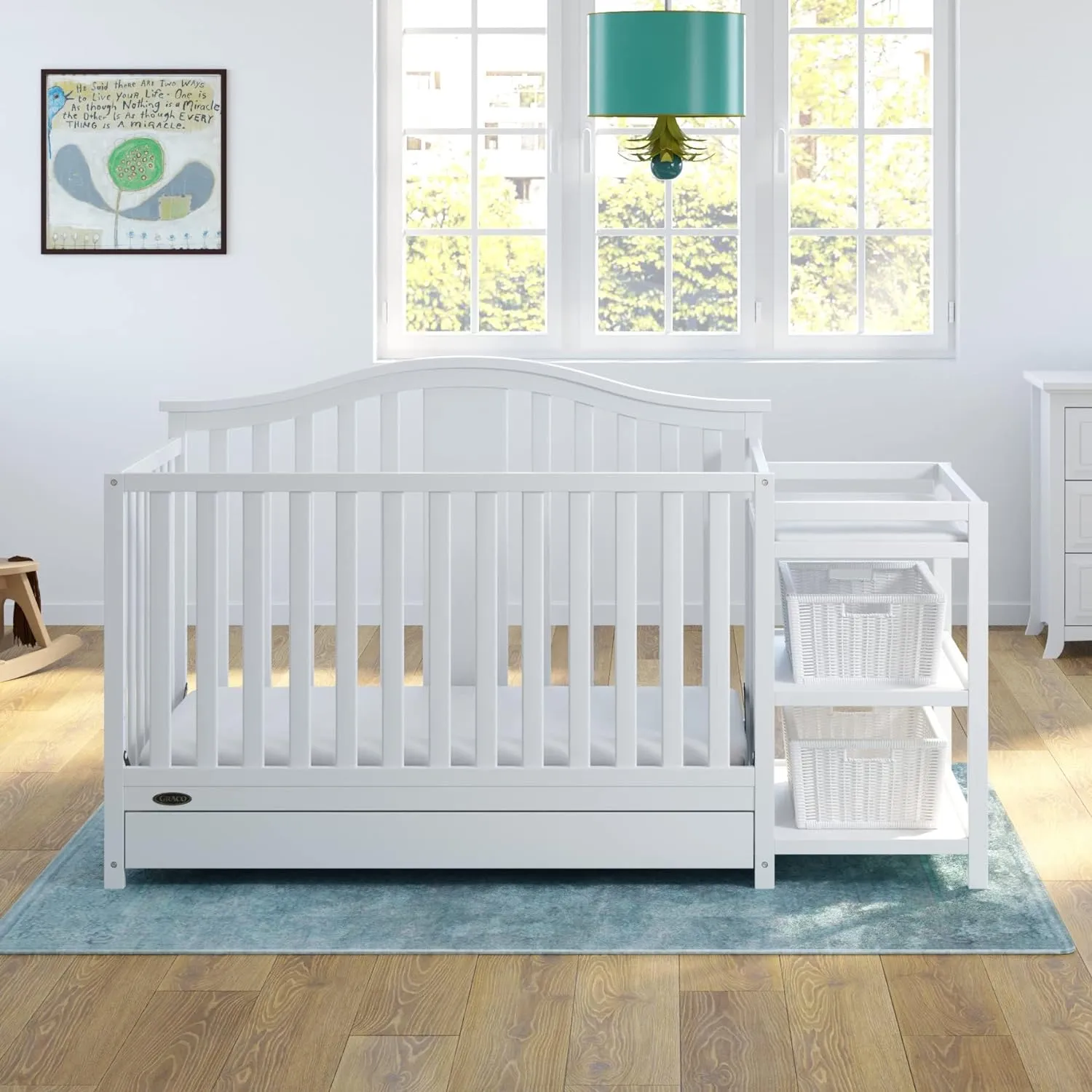 Graco Solano 4-in-1 Convertible Crib and Changer with Drawer (White) – Crib and Changing -Table Combo with Drawer, Includes Changing Pad, Converts to Toddler Bed, Daybed and Full-Size Bed