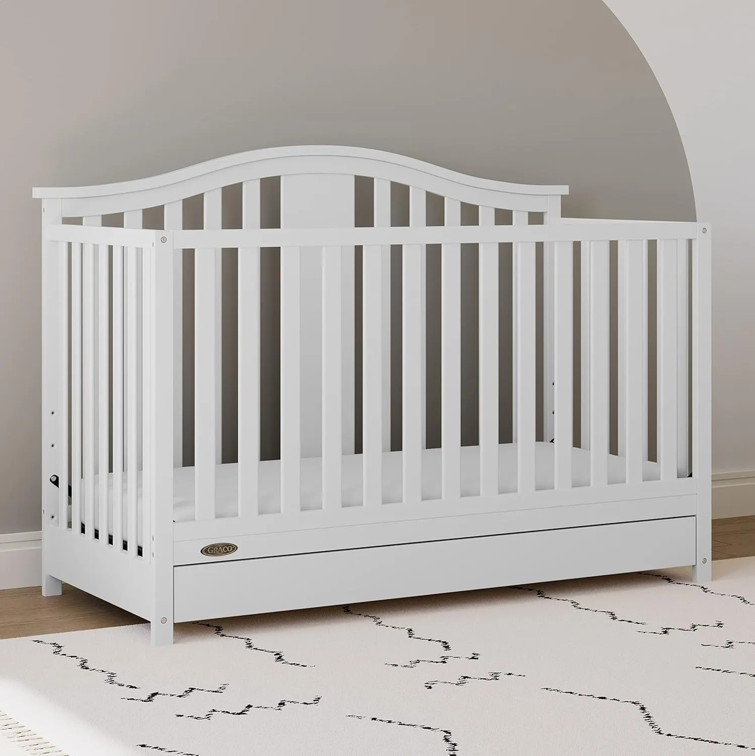 Graco Solano 4-in-1 Convertible Crib with Drawer Combo (White) – GREENGUARD Gold Certified, Includes Full-Size Nursery Storage Drawer, Converts to Toddler Bed and Full-Size Bed