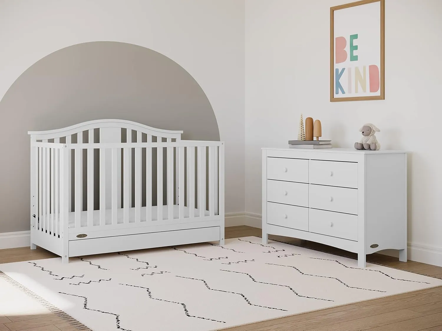 Graco Solano 4-in-1 Convertible Crib with Drawer Combo (White) – GREENGUARD Gold Certified, Includes Full-Size Nursery Storage Drawer, Converts to Toddler Bed and Full-Size Bed