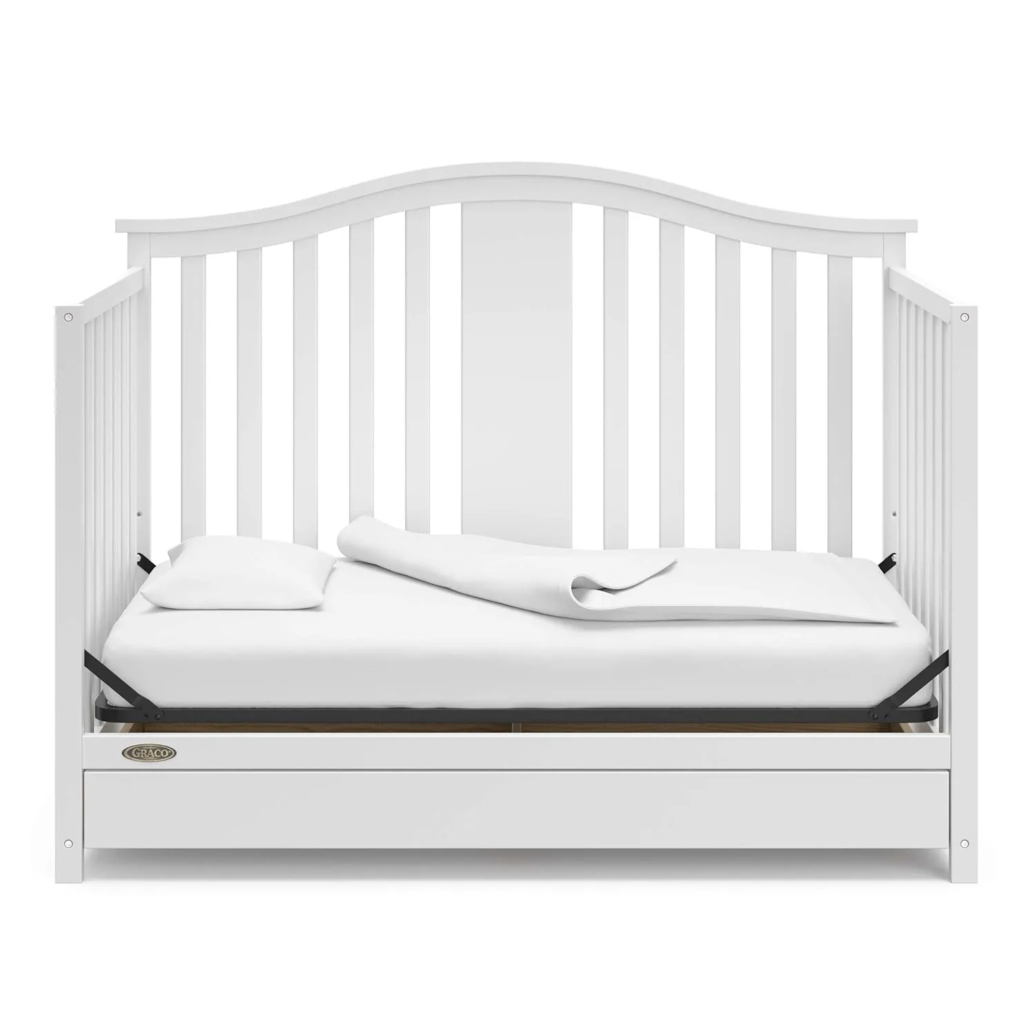 Graco Solano 4-in-1 Convertible Crib with Drawer Combo (White) – GREENGUARD Gold Certified, Includes Full-Size Nursery Storage Drawer, Converts to Toddler Bed and Full-Size Bed