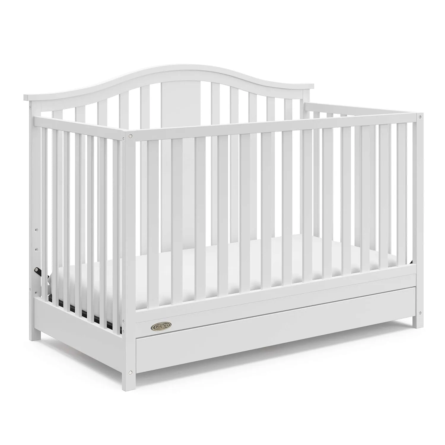 Graco Solano 4-in-1 Convertible Crib with Drawer Combo (White) – GREENGUARD Gold Certified, Includes Full-Size Nursery Storage Drawer, Converts to Toddler Bed and Full-Size Bed