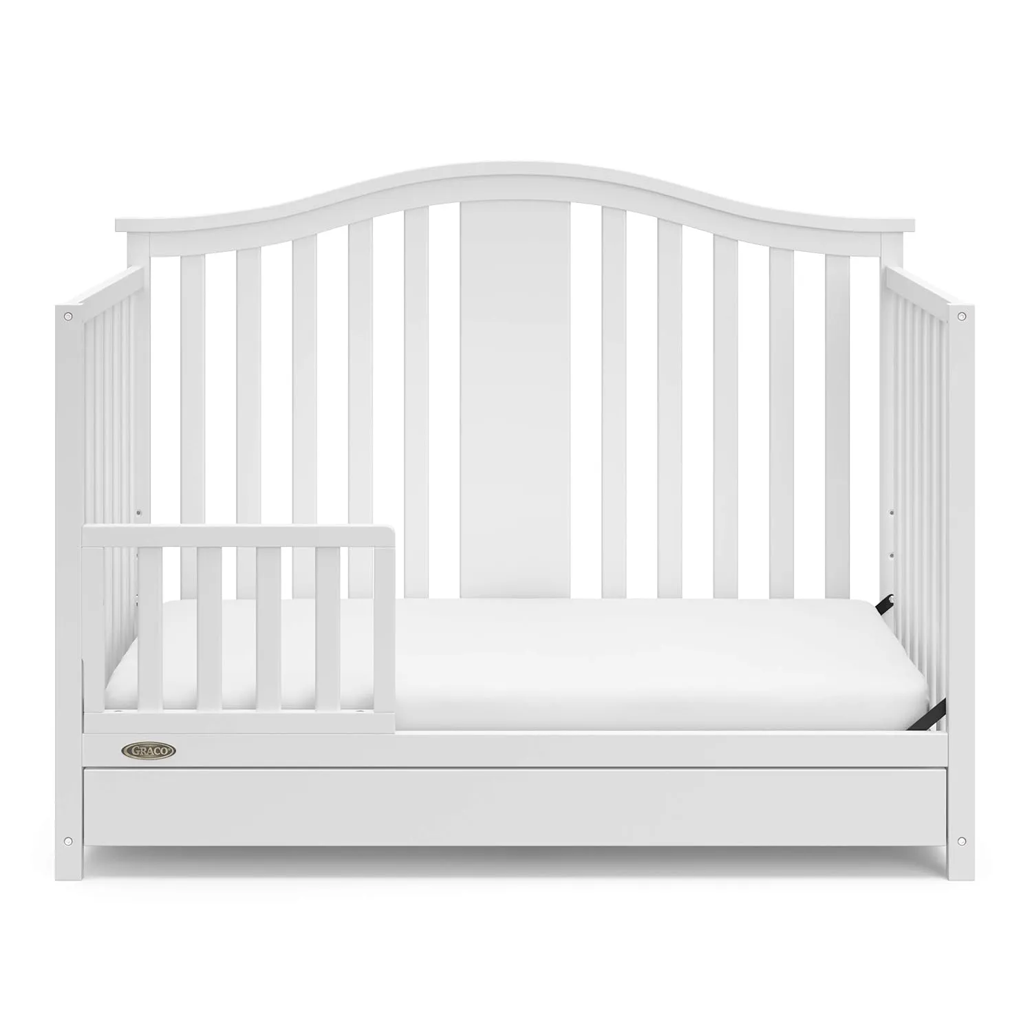 Graco Solano 4-in-1 Convertible Crib with Drawer Combo (White) – GREENGUARD Gold Certified, Includes Full-Size Nursery Storage Drawer, Converts to Toddler Bed and Full-Size Bed