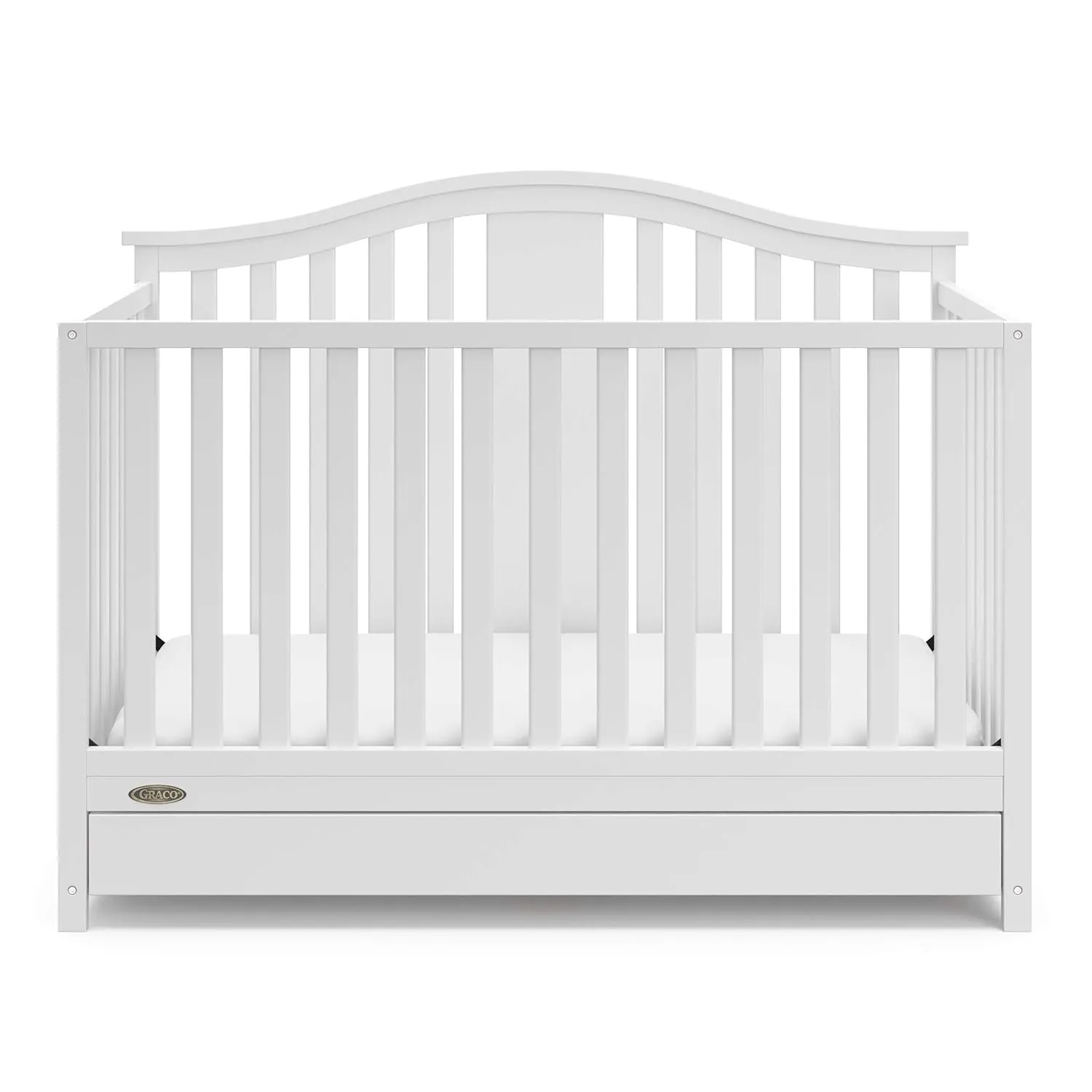 Graco Solano 4-in-1 Convertible Crib with Drawer Combo (White) – GREENGUARD Gold Certified, Includes Full-Size Nursery Storage Drawer, Converts to Toddler Bed and Full-Size Bed