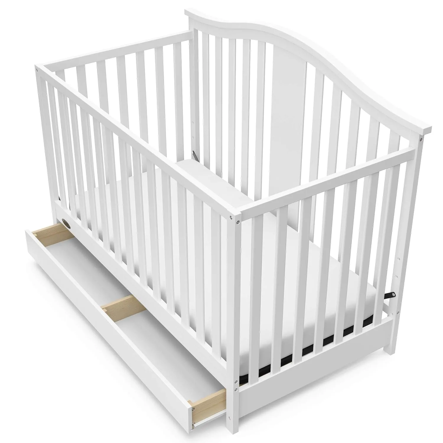 Graco Solano 4-in-1 Convertible Crib with Drawer Combo (White) – GREENGUARD Gold Certified, Includes Full-Size Nursery Storage Drawer, Converts to Toddler Bed and Full-Size Bed