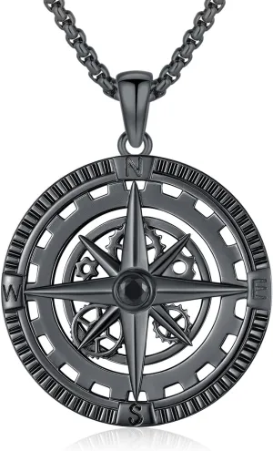 Graduation Gifts for Him Compass Necklace for Men 925 Sterling Silver Nautical Gear Compass Pendant Inspirational Jewelry