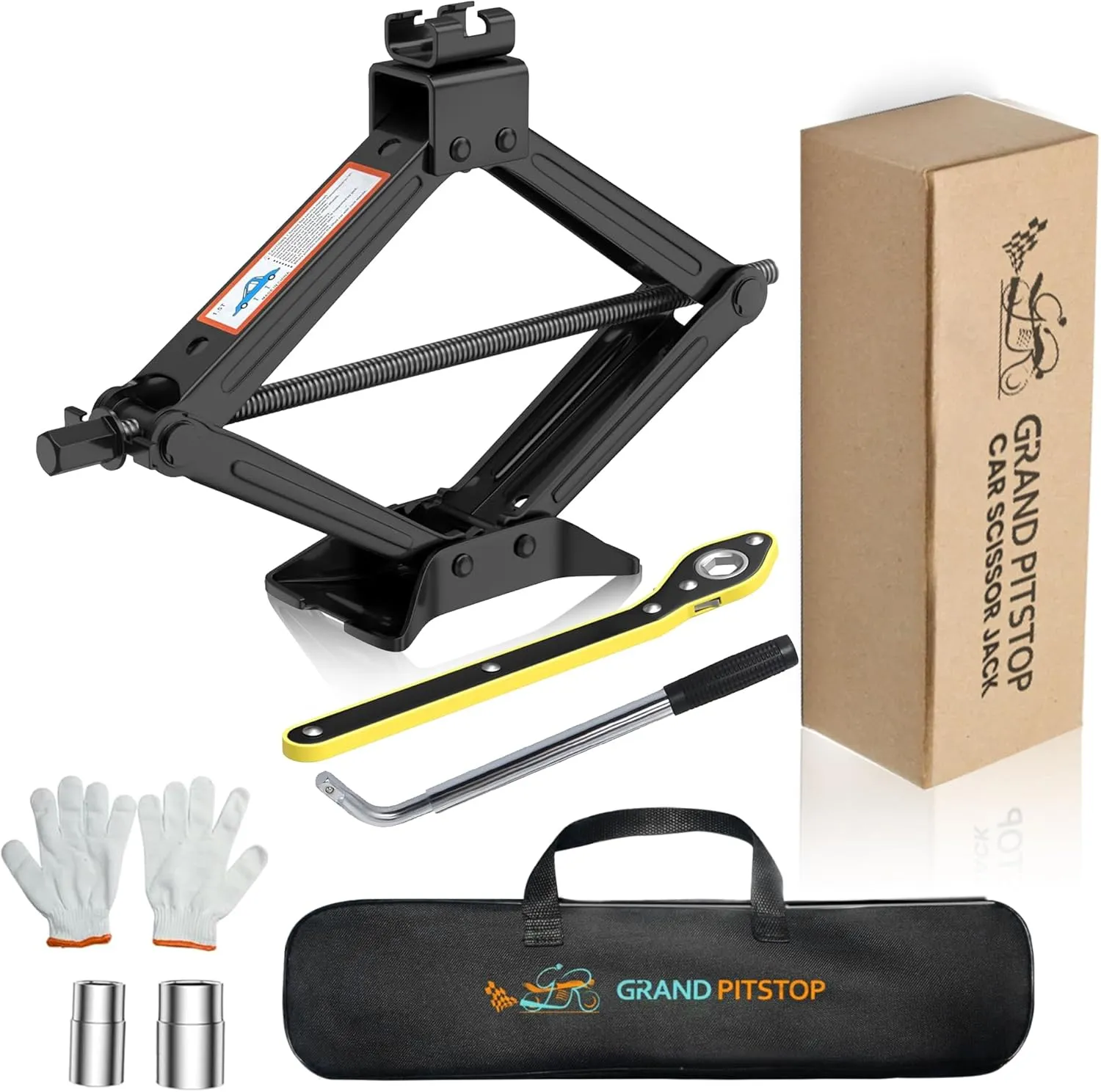 GRAND PITSTOP Car Jack Kit Scissor Jack for Cars 2 Ton (4409 lbs) Tire Jack Tool Kit Universal Car Emergency Kit with Lug Wrench Tire Changing Kit for Car SUV MPV