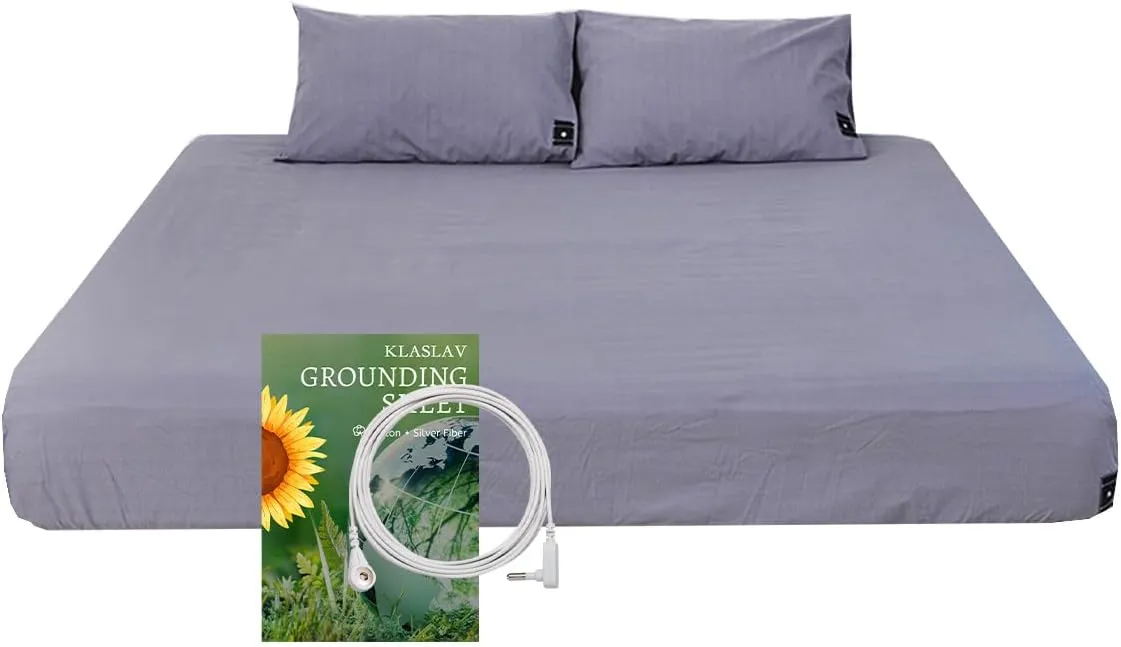 Grounding Fitted Sheet Kit, Grounding Conductivity Sheets with Silver Fiber, Grounding Cord, Grounding Bed Cover for Efficient Sleep, Reduce Stress Natural Healthy,Grey (Queen)