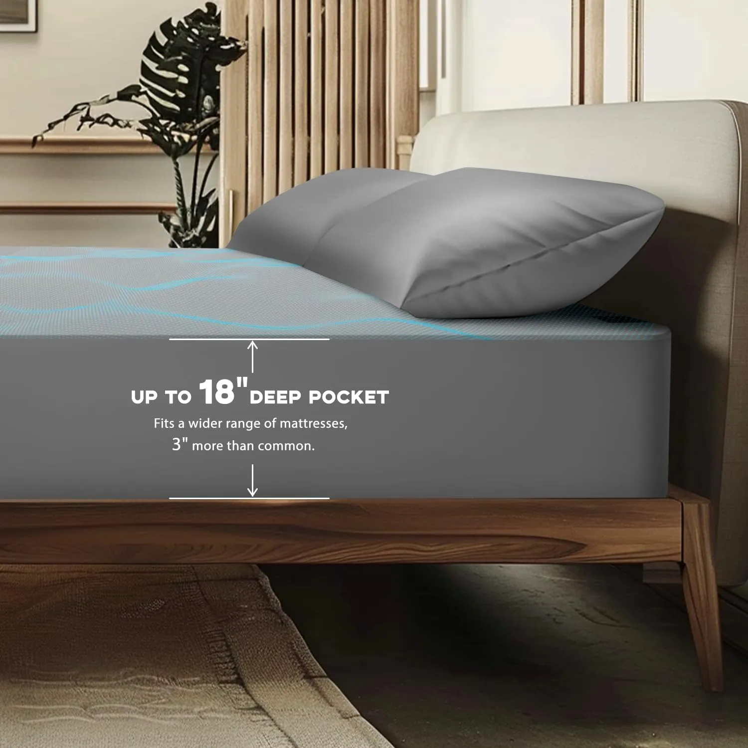 Grounding Fitted Sheet,6% Pure Silver Fiber Connected Earth Energy, Grounding Bed Sheet 18" Deep Pocket with Grounding Cord Enhances Energy, and Well-Being(78"x 80" Grey)