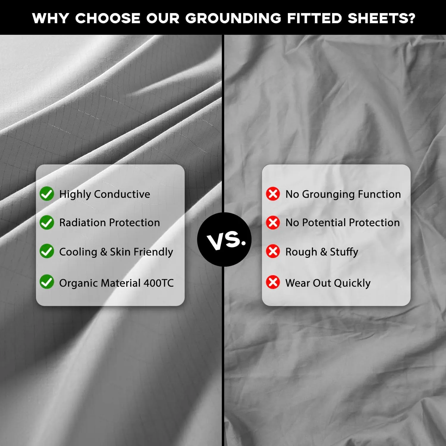 Grounding Fitted Sheet,6% Pure Silver Fiber Connected Earth Energy, Grounding Bed Sheet 18" Deep Pocket with Grounding Cord Enhances Energy, and Well-Being(78"x 80" Grey)