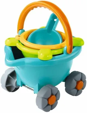 HABA Sand Bucket Scooter - 4 Piece Nesting Beach Toy Set - Toddler Summer Toys & Toddler Beach Essentials with Sand Bucket, Sieve, Shovel, & Pail on Wheels - Perfect Beach Toys for Toddlers 1-3