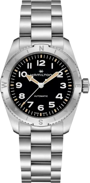 Hamilton Watch Khaki Field Expedition Auto | Swiss Made | 37mm Stainless Steel Case | Black Dial Analog Watch | Silver Stainless Steel Bracelet (Model: H70225130)