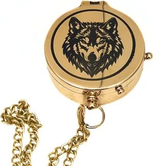 Handmade Shiny Brass Pocket Compass with Chain Engraved Wolf Design Vintage Magnetic Directional Tool for Travel and Collectors