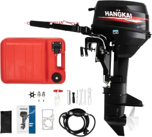 HANGKAI 12HP 2-Stroke Outboard Motor,169CC Water-cooling Outboard Motors, Multi-gear Outdoor Boat Motors with CDI Ignition System with 6.34Gal Large Fuel Tank for Inflatable Boats
