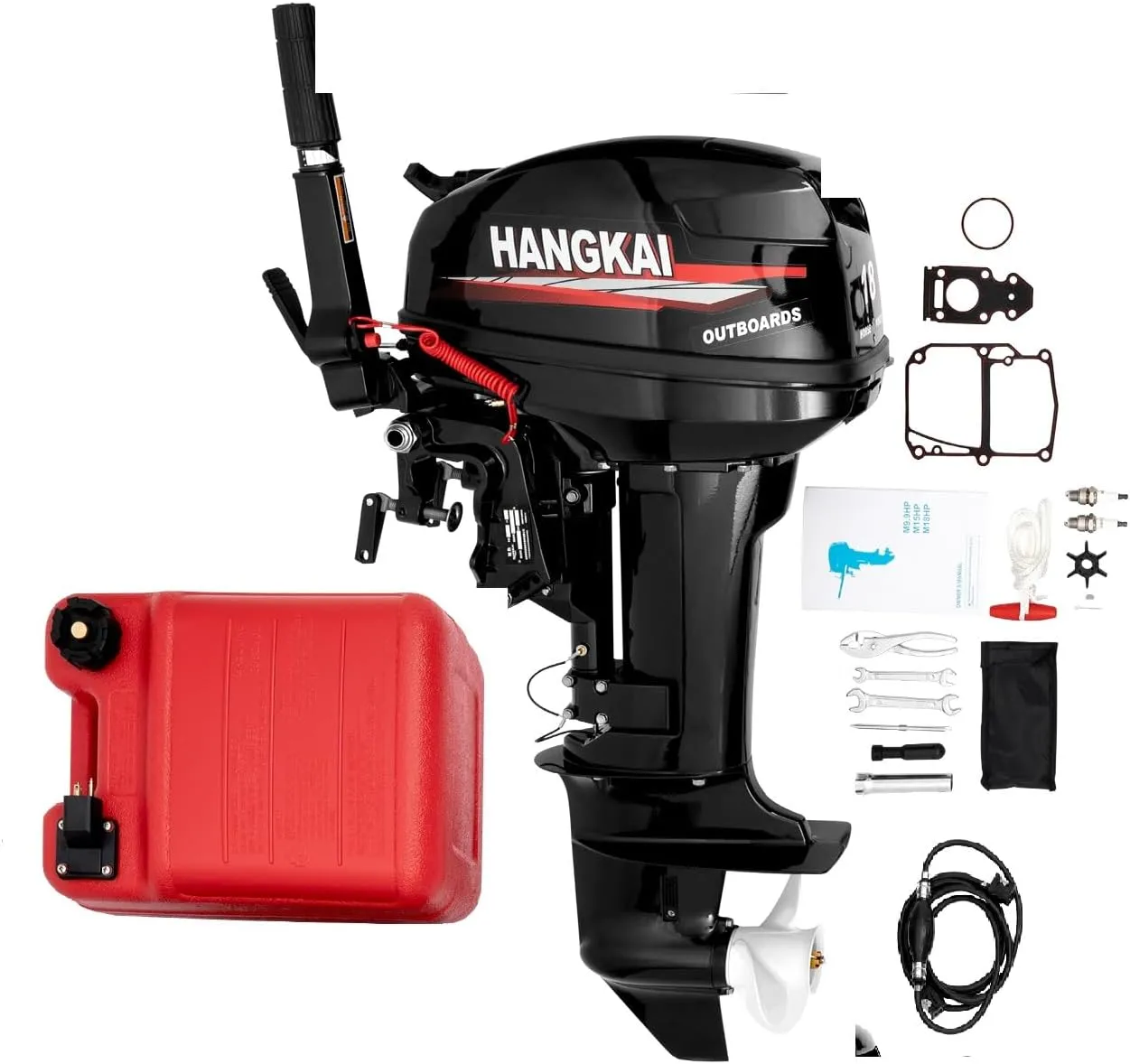 HANGKAI 2 Stroke 12 HP Outboard Motor,169 cc Gas Powered Boat Motor Engine, Fishing Boat Engine with Water Cooling System for Fishing Boats, Inflatable Boats, Short Shaft