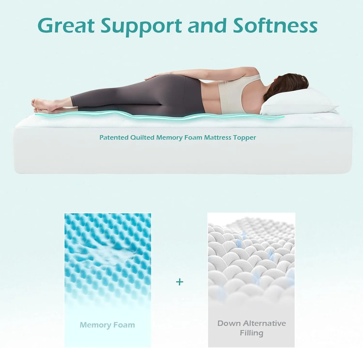 Hansleep Memory Foam Mattress Topper Queen, Pillow Top Mattress Pad Viscose Derived from Bamboo with Deep Pocket, Breathable Mattress Topper for Back Pain Relief, 60" x 80", White
