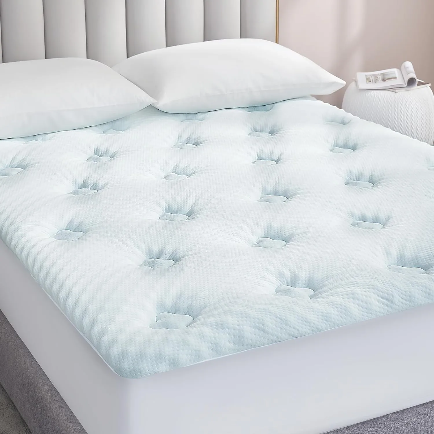 Hansleep Memory Foam Mattress Topper Queen, Pillow Top Mattress Pad Viscose Derived from Bamboo with Deep Pocket, Breathable Mattress Topper for Back Pain Relief, 60" x 80", White