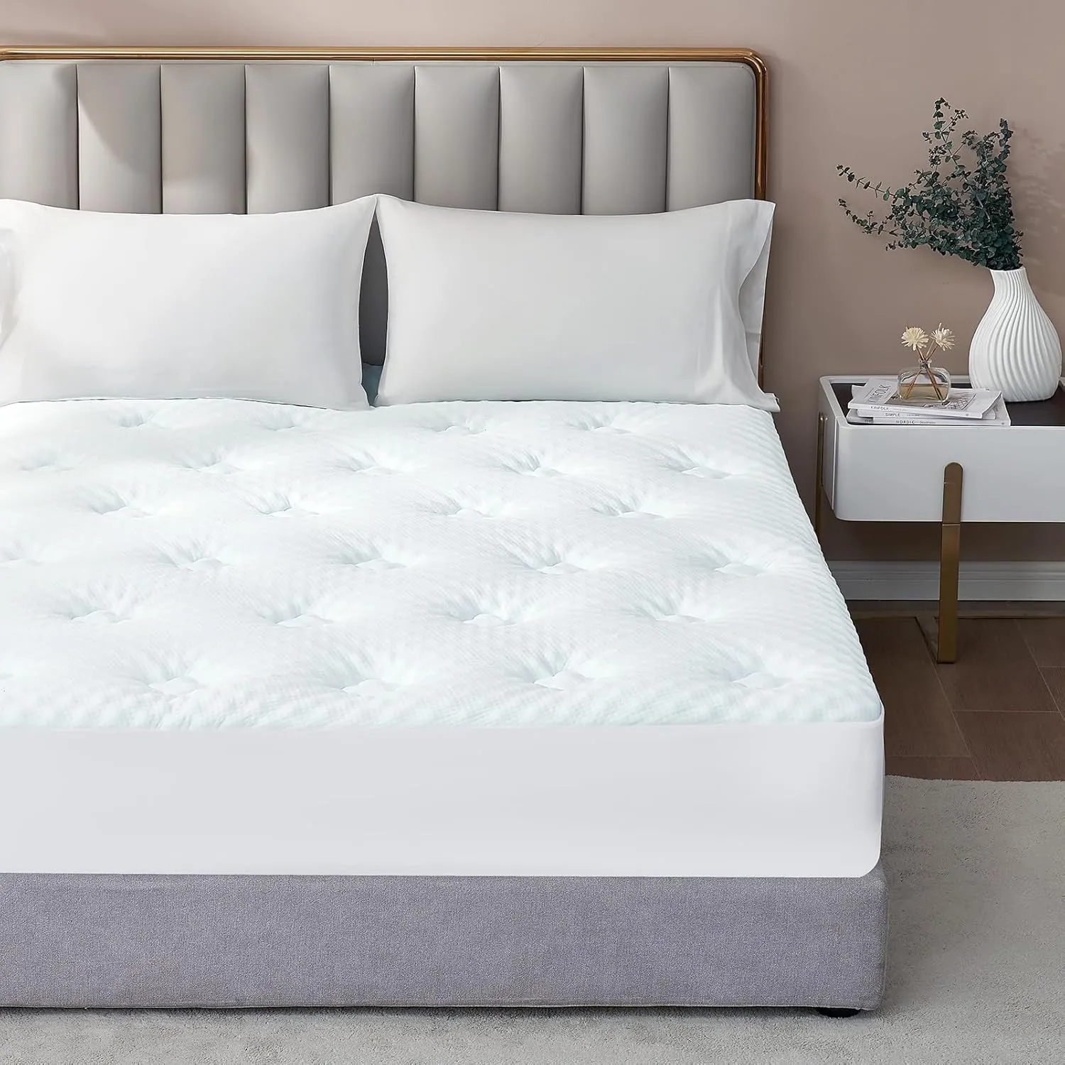 Hansleep Memory Foam Mattress Topper Queen, Pillow Top Mattress Pad Viscose Derived from Bamboo with Deep Pocket, Breathable Mattress Topper for Back Pain Relief, 60" x 80", White
