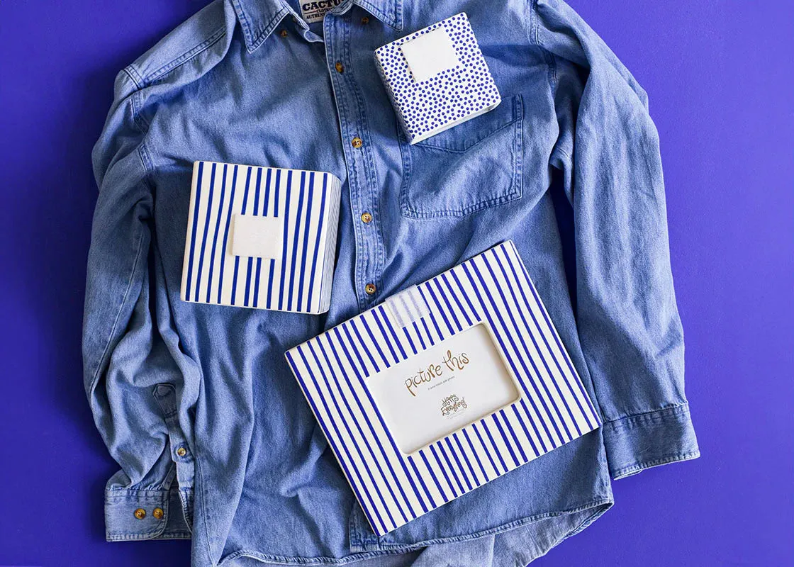 HAPPY EVERYTHING! INDIGO SKINNY STRIPE MEDIUM MINI NESTING CUBE