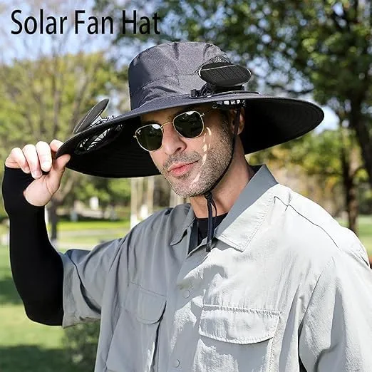 Hat with Fans Solar Power, Solar Fan Hat, 2 Solar Fan Sun Bucket Hat for Men Women UPF 50  Bucket Fishing & Beach