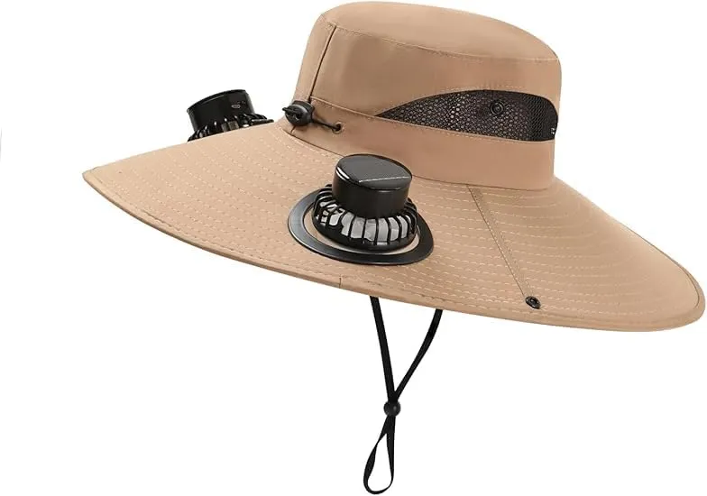 Hat with Fans Solar Power, Solar Fan Hat, 2 Solar Fan Sun Bucket Hat for Men Women UPF 50  Bucket Fishing & Beach
