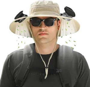 Hat with Fans Solar Power, Solar Fan Hat, 2 Solar Fan Sun Bucket Hat for Men Women UPF 50  Bucket Fishing & Beach