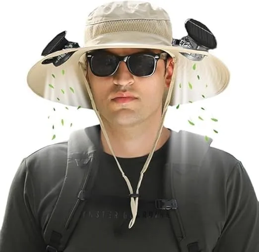 Hat with Fans Solar Power, Solar Fan Hat, 2 Solar Fan Sun Bucket Hat for Men Women UPF 50  Bucket Fishing & Beach