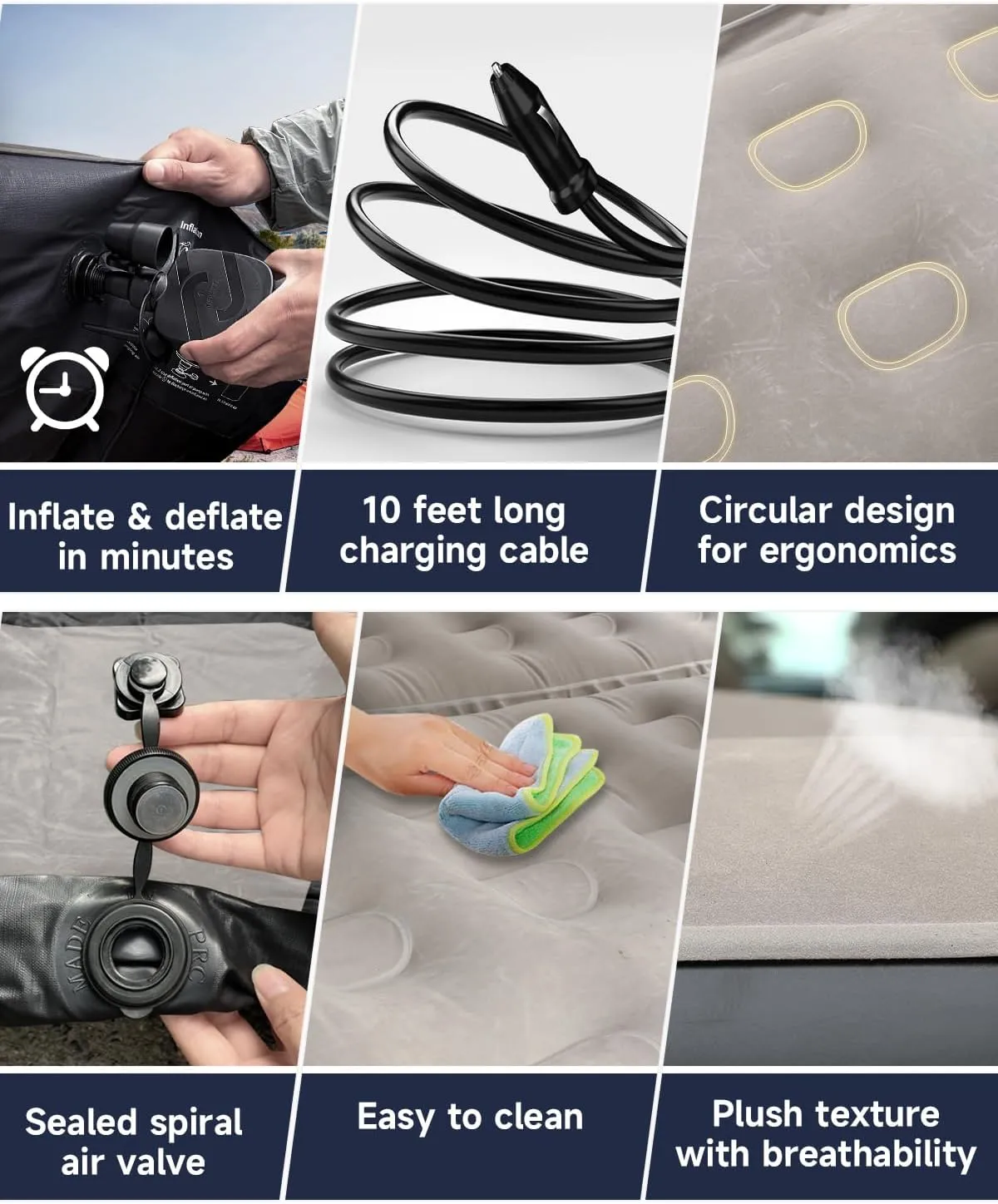Heavy-Duty Durability SUV Air Mattress for Car Bed Camping: Soft Flocked Top, Leakproof PVC Core, Extra Thick 210T Bottom, Quick Set-Up w/Electric Pump, Built to Last for Van and Trunk Airbeds