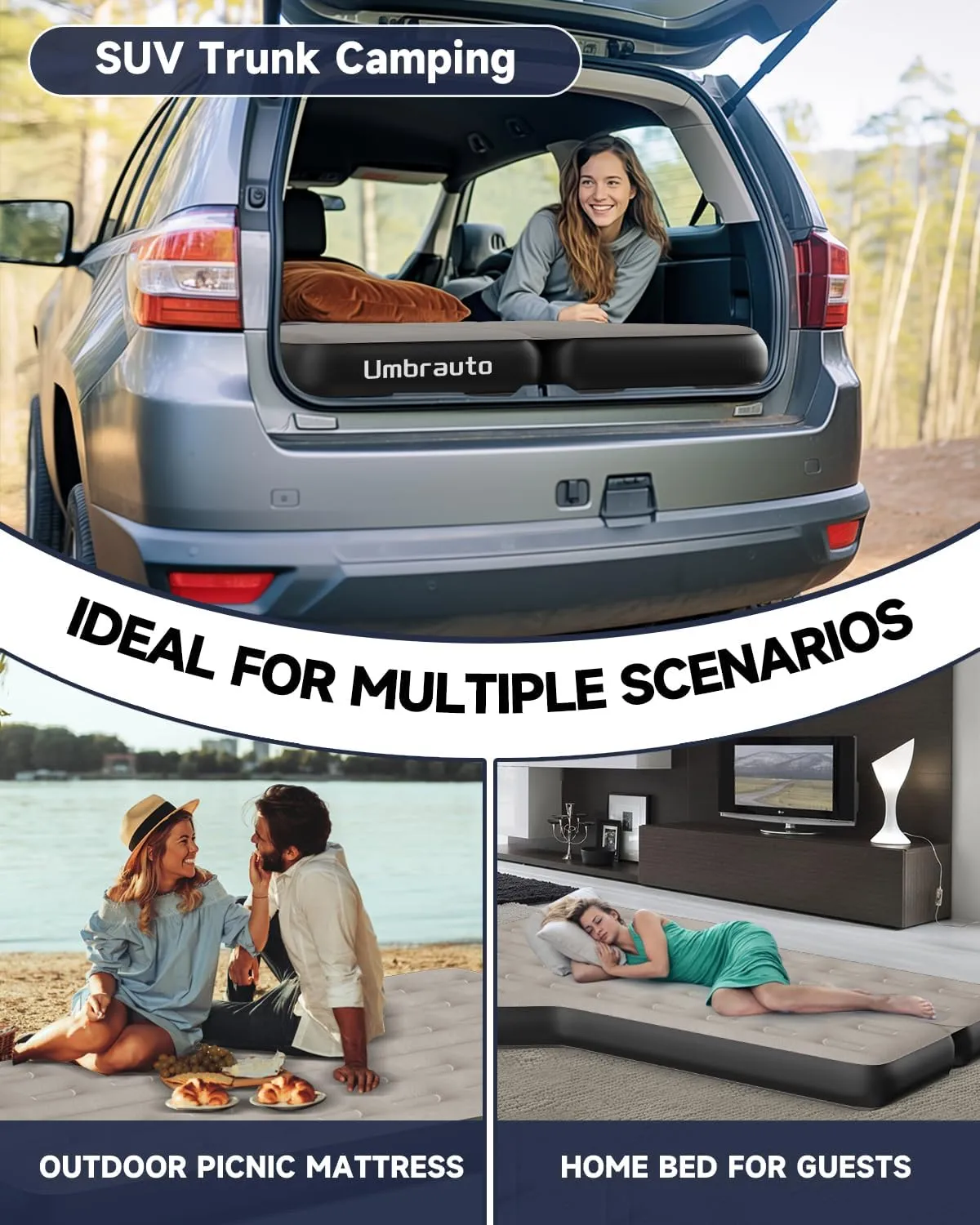 Heavy-Duty Durability SUV Air Mattress for Car Bed Camping: Soft Flocked Top, Leakproof PVC Core, Extra Thick 210T Bottom, Quick Set-Up w/Electric Pump, Built to Last for Van and Trunk Airbeds