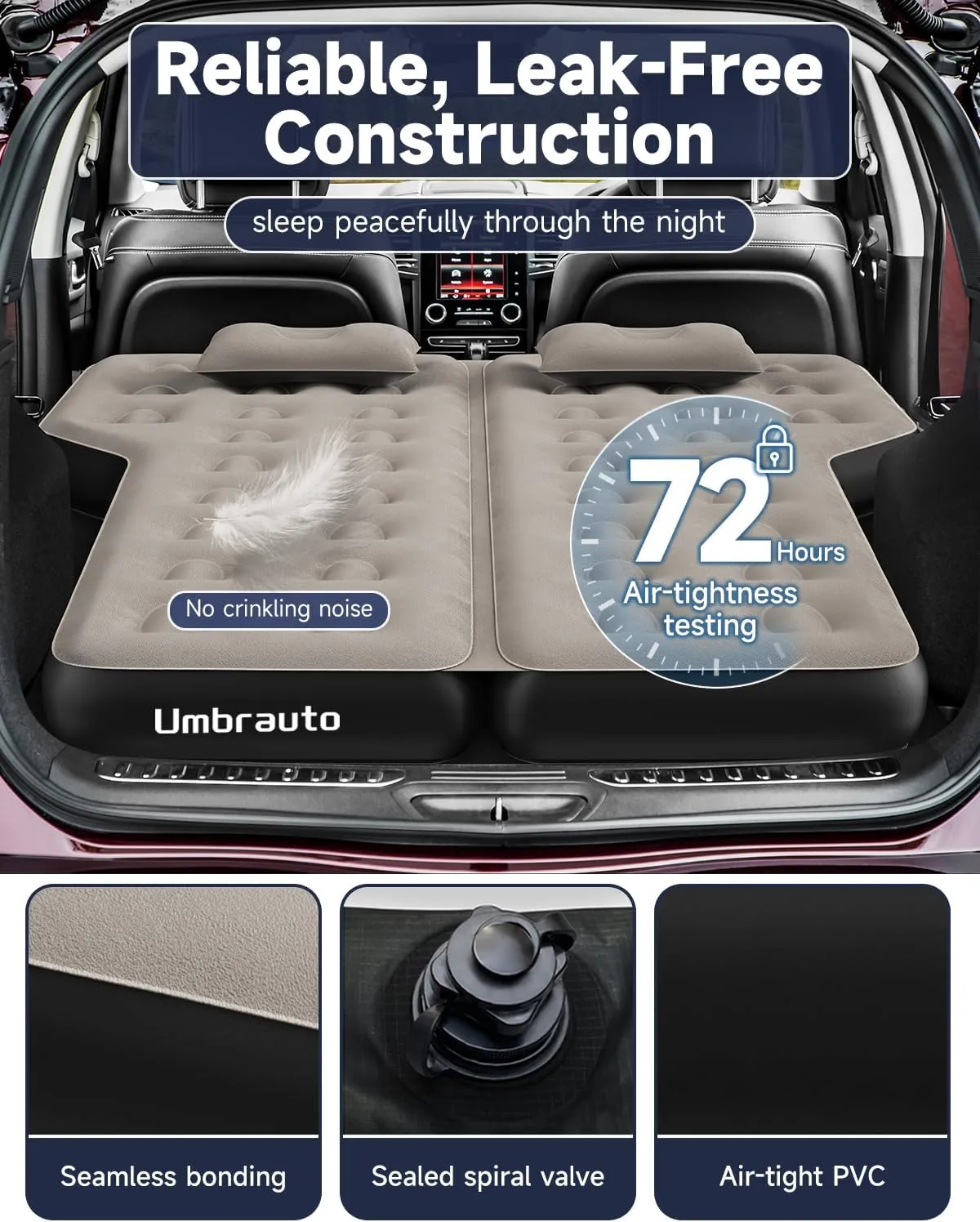 Heavy-Duty Durability SUV Air Mattress for Car Bed Camping: Soft Flocked Top, Leakproof PVC Core, Extra Thick 210T Bottom, Quick Set-Up w/Electric Pump, Built to Last for Van and Trunk Airbeds