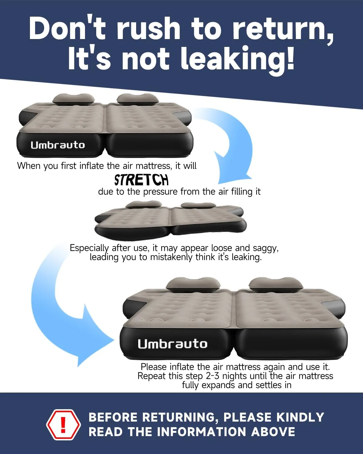 Heavy-Duty Durability SUV Air Mattress for Car Bed Camping: Soft Flocked Top, Leakproof PVC Core, Extra Thick 210T Bottom, Quick Set-Up w/Electric Pump, Built to Last for Van and Trunk Airbeds