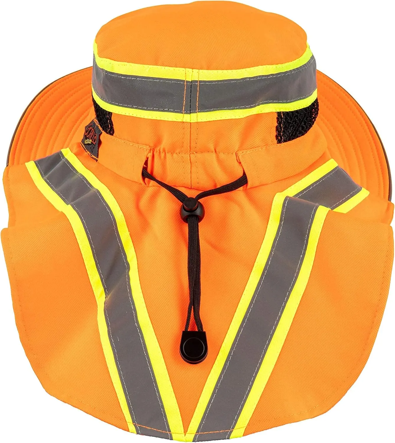 Hi-Visibility Reflective Safety Polyester UPF 50  Sun Hat, Wide Brim with Neck Flap, Breathable, Boonie Hat Bucket Cap