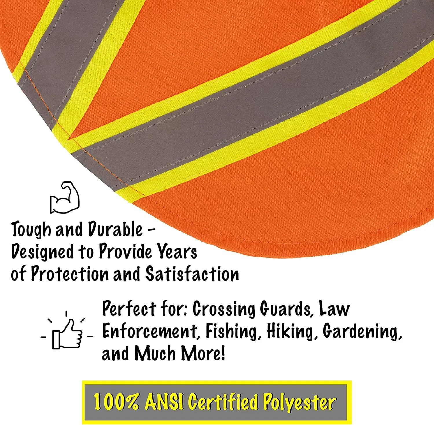 Hi-Visibility Reflective Safety Polyester UPF 50  Sun Hat, Wide Brim with Neck Flap, Breathable, Boonie Hat Bucket Cap