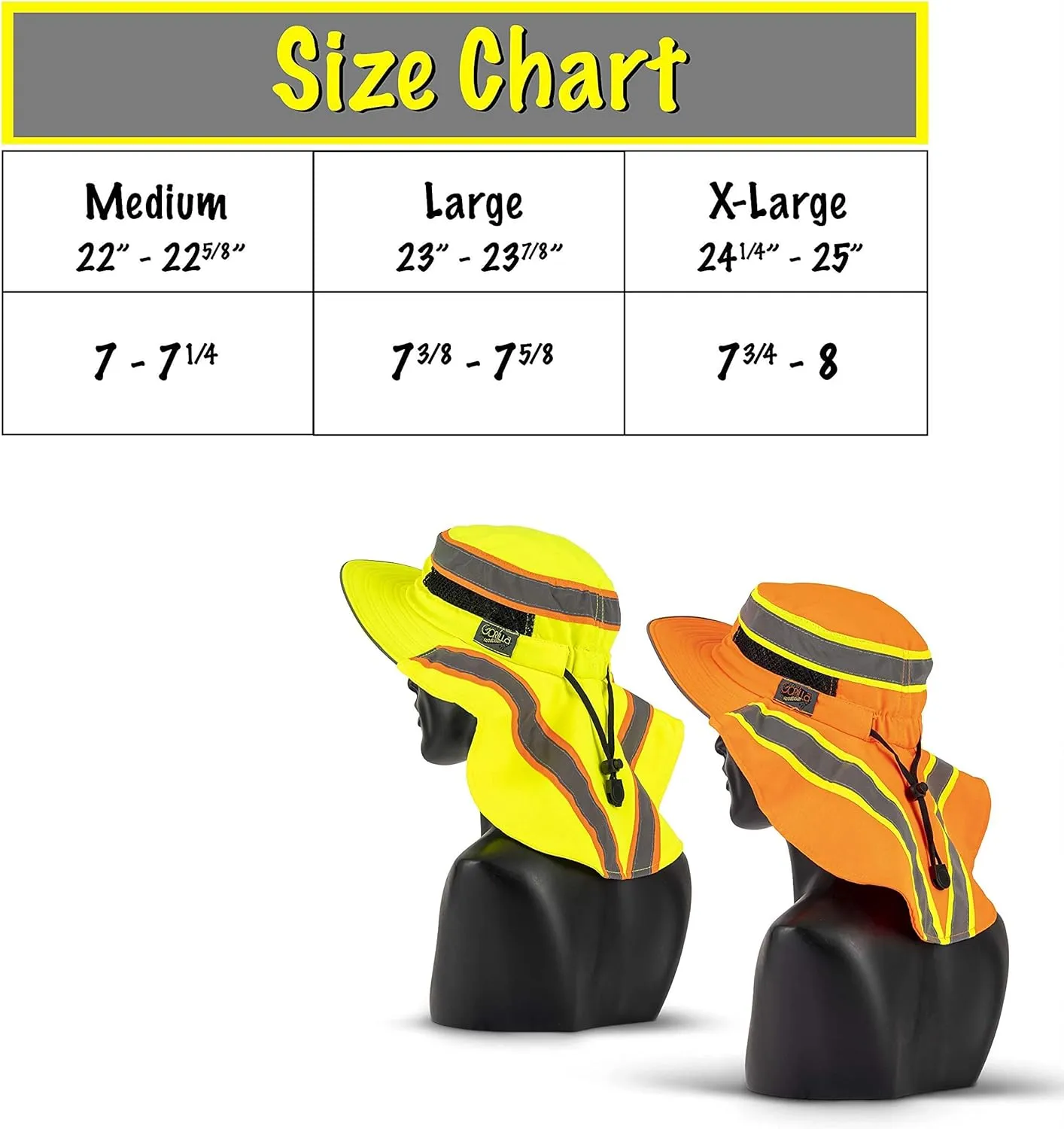 Hi-Visibility Reflective Safety Polyester UPF 50  Sun Hat, Wide Brim with Neck Flap, Breathable, Boonie Hat Bucket Cap